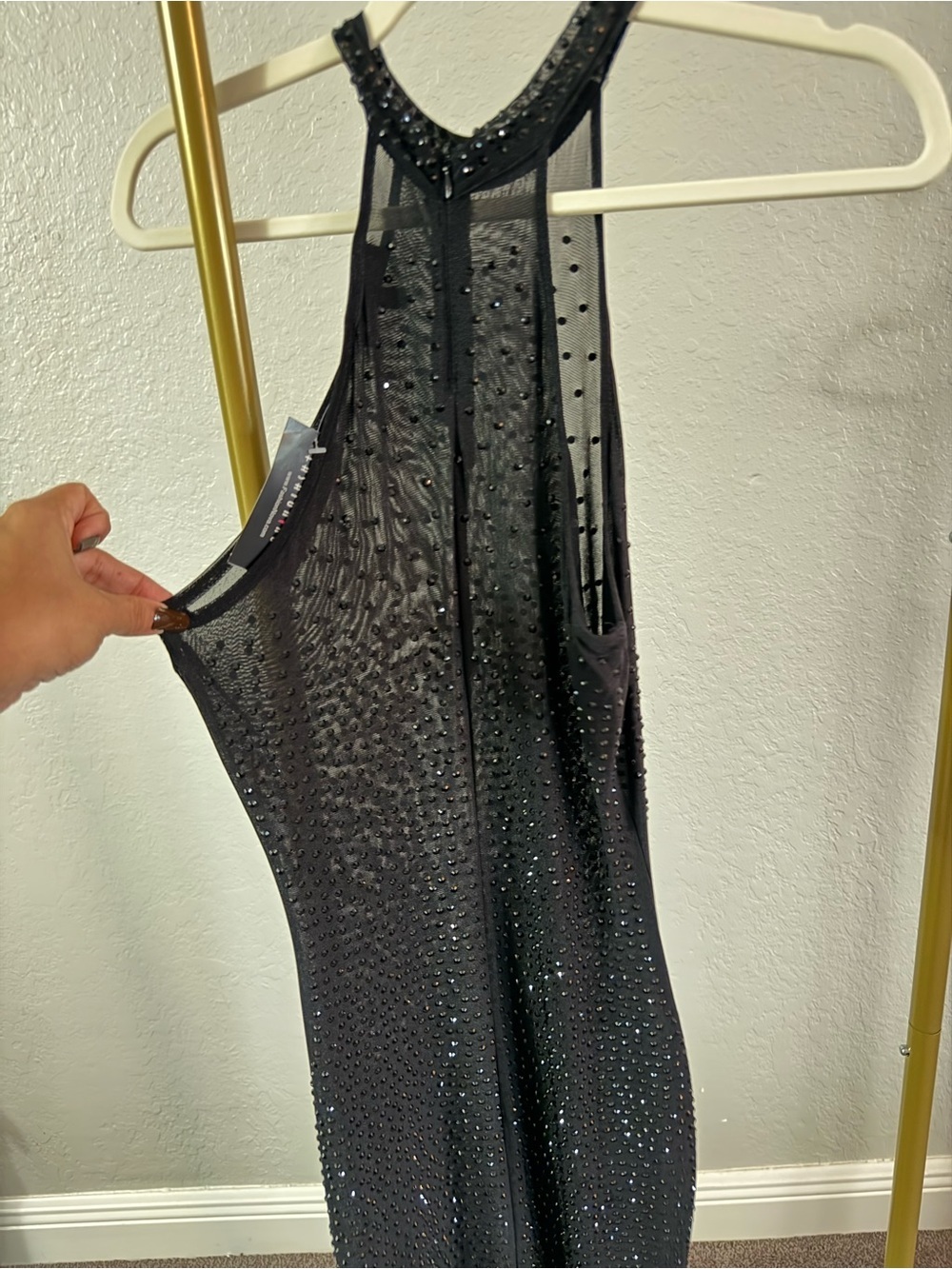 NEW WITH TAGS Fashion Nova Glo Up Rhinestone Dress in Black, Size Small. - Picture 2 of 5